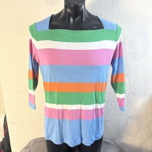 Lauren Ralph Lauren Striped Multicolor Top Women's Plus 1X 100% Cotton Shirt